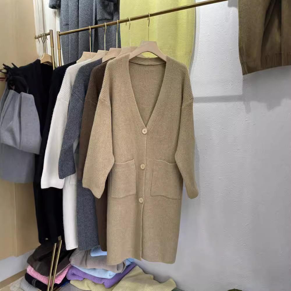 Pulover de lungime medie Cardigan Toamnă și iarnă pentru femei Jachetă în stil leneș Pulover peste genunchi Pulover din tricot largi Îmbrăcăminte exterioară