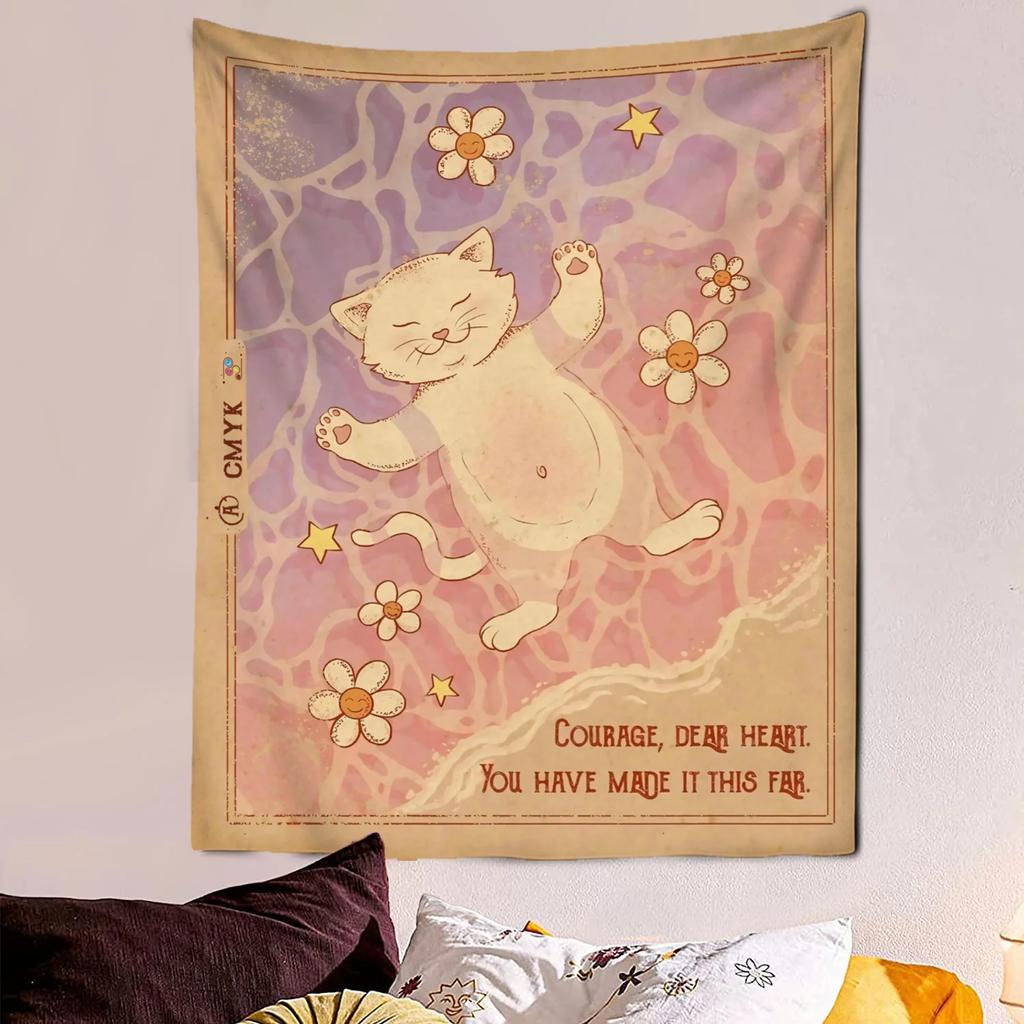 VIKAMA Adorable Cat Tarot Tapestry Cute Cartoon Wall Art Perfect for Bedrooms Dorm Rooms and Living Rooms