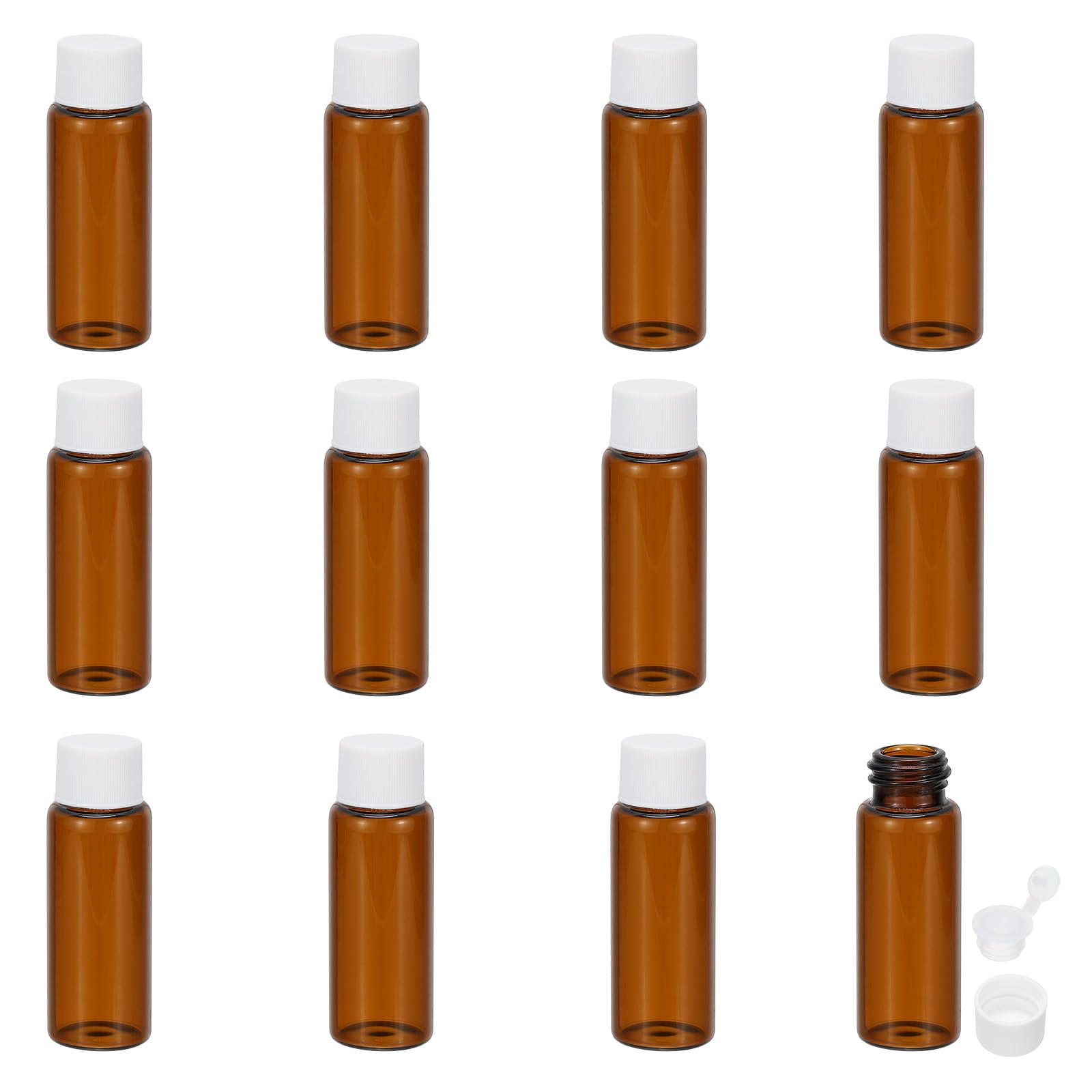 

PATIKIL 15ML Essential Oil Bottles, Pack of 12 Amber Glass Bottles with Intake Reducer, Slim Screw Cap, for Sample Vials, Storage, White