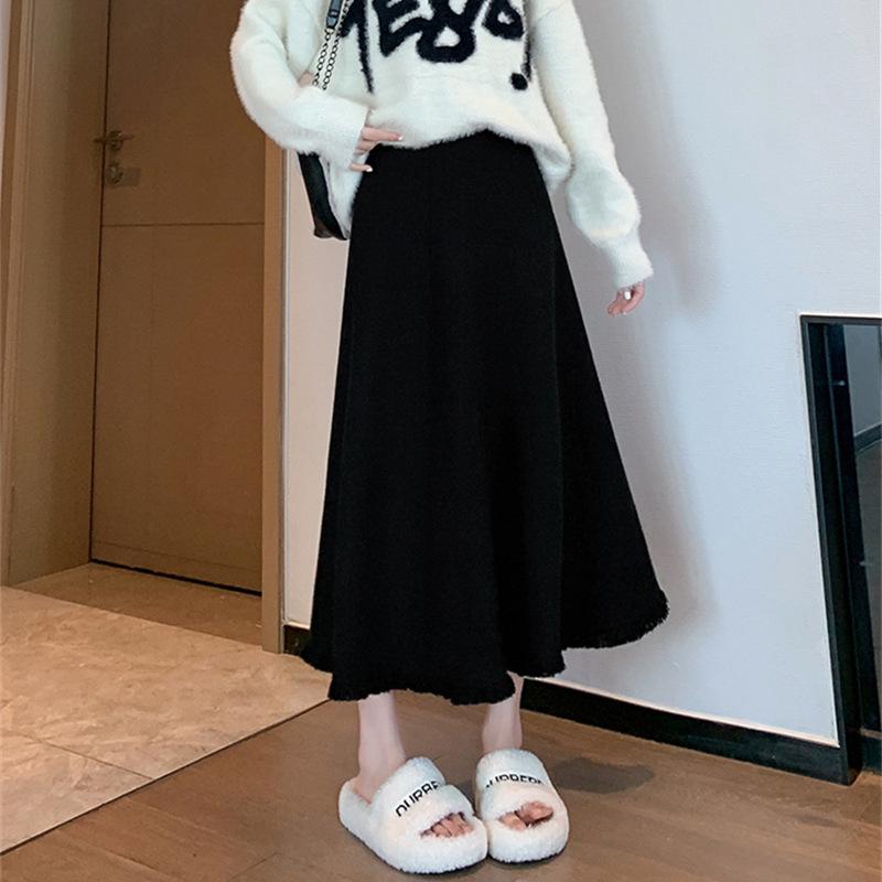 KANING Damen Quasten Wollstrick High Waist Midi Rock - Schlankmachend Unifarben für Herbst/Winter