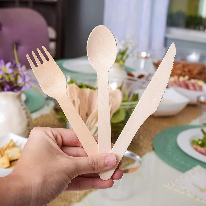Disposable Wooden Spoon Fork Knife Cutlery Set Rustic Wedding Birthday Party Tableware Decoration Supplies Dessert Cake Scoop