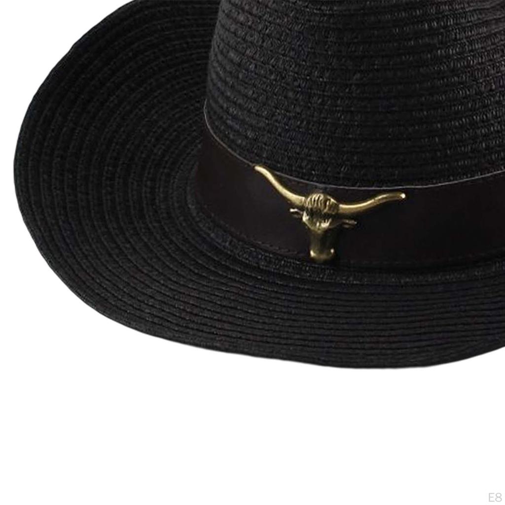 Classic Western Cowboy Hat Sun Cow Decorate Wide Brimmed Costume Unisex for Cowgirl Outdoor