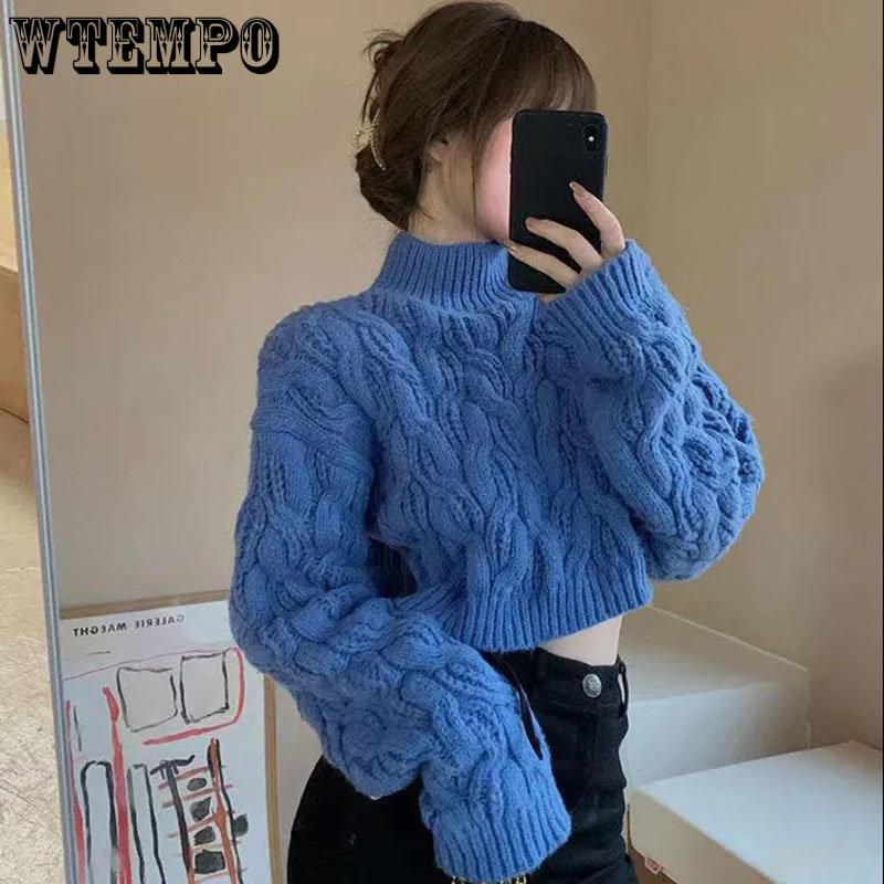 

Женские осенние однотонные свитера, водолазки, короткие вязаные пуловеры, женские повседневные свободные топы с длинными рукавами, корейские джемперы