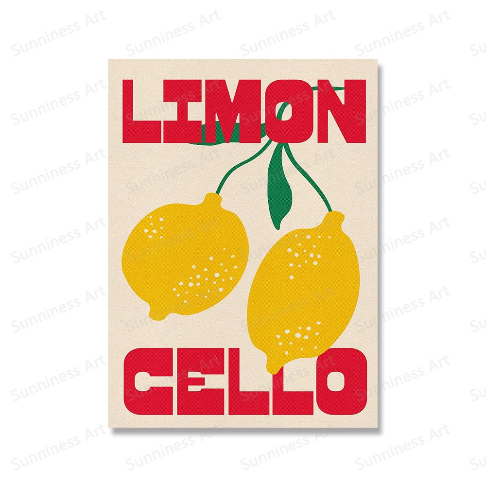 Retro Trendi Şarap Kokteyl Posterleri Limonlar Çiçek Mutfak Duvar Sanatı Baskıları Soyut Resimler Tuval Boyama Yemek Odası Dekoru İçin