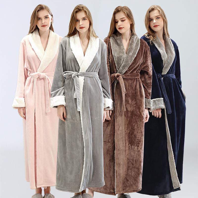 Unisex Autumn/Winter Flannel Bathrobe - Thickened & Longened for Men & Couples