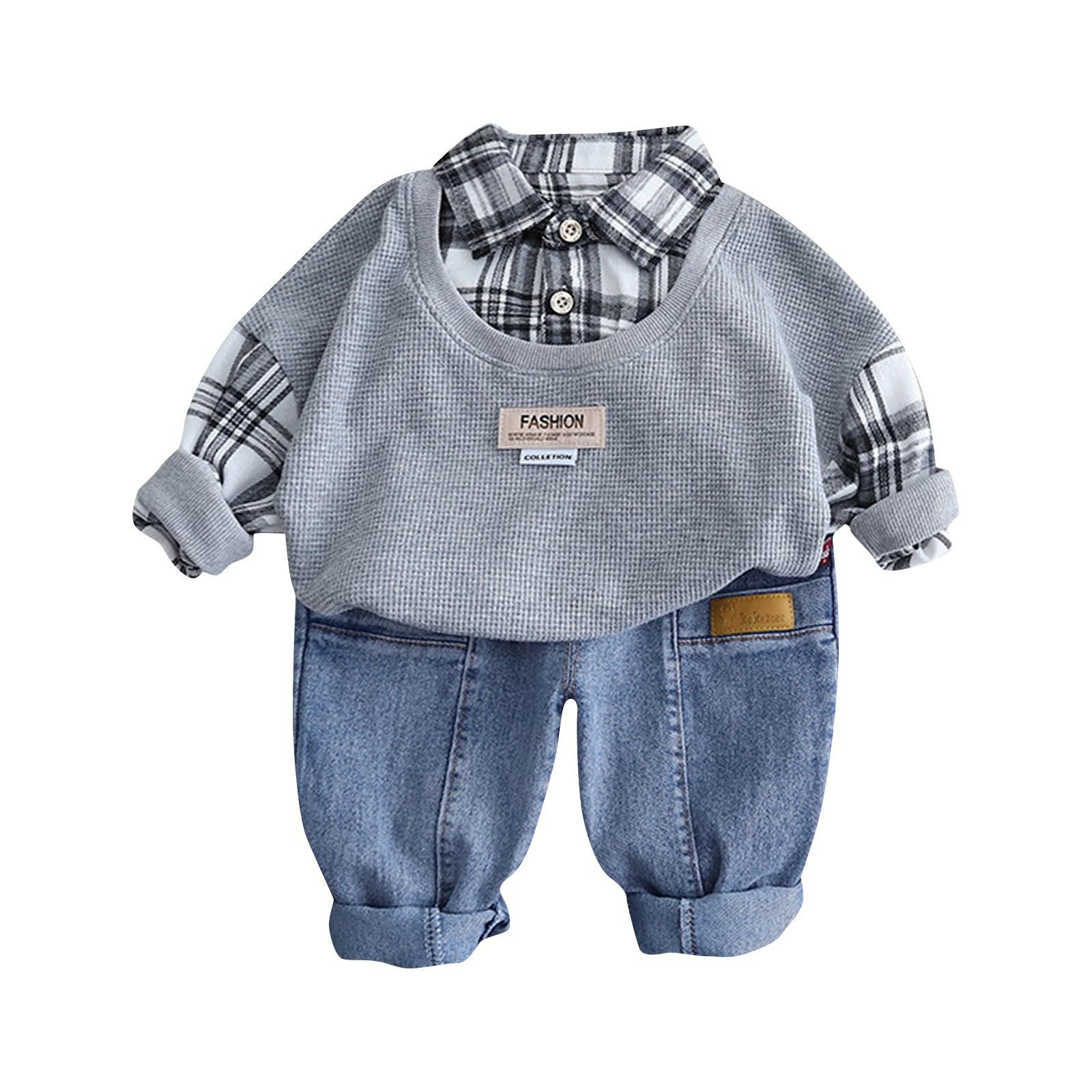 

Костюм для мальчика, детский клетчатый комплект из двух предметов, длинный рукав, длинные брюки, комплект из двух предметов 120