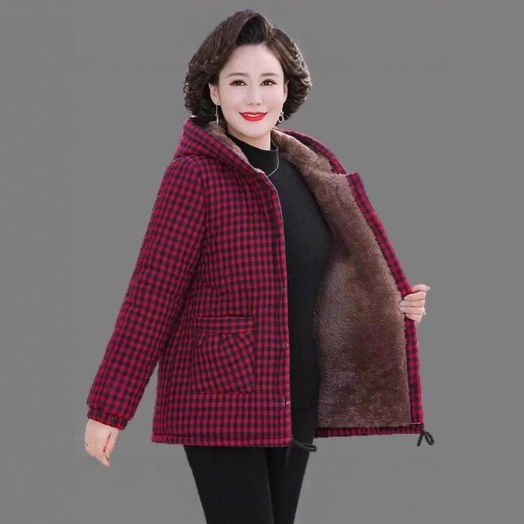 2024 Winter Plaid Fleece-Lined Hooded Jacket