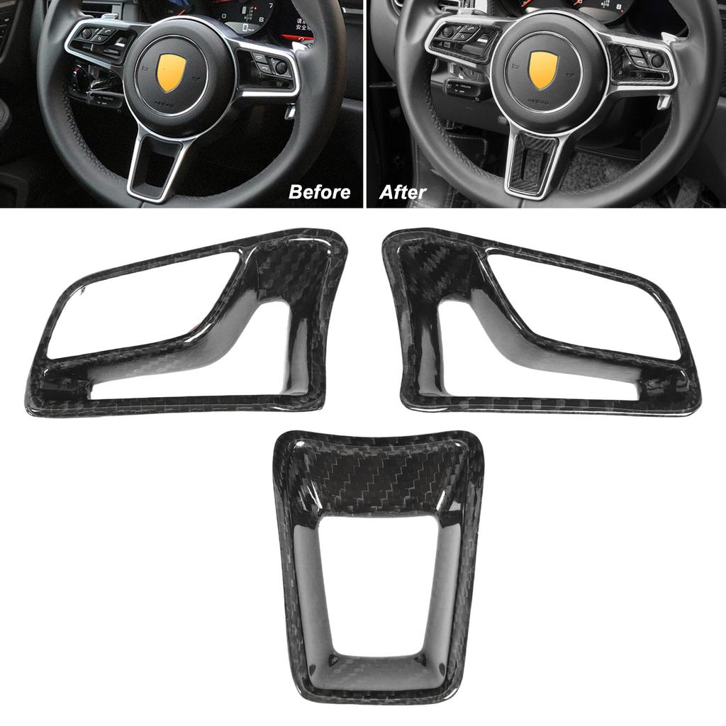 Steering Wheel Cover Trim Carbon Fiber Control Panel Frame Decal Sticker for Macan 718 Boxster Cayman 911