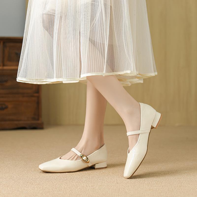 P218-2 square head thick heel Mary Jane 2025 new summer shallow mouth single shoes women's shoes literary and retro word belt women