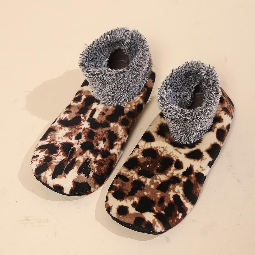 Women's Winter Warm Fleece Leopard Pattern Ankle Socks - Comfortable Indoor and Outdoor, Animal Pattern Home Casual Socks, Soft and Warm Floor Socks