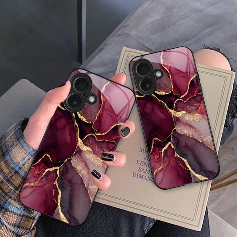 Wine Red Gold Foil Marble Pattern Phone Case Suitable for iPhone 17 16 15 14 13 12 11 Pro Max Plus Shockproof Back Cover