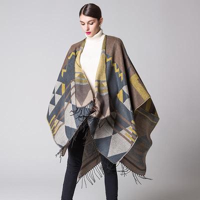 Women's Bohemian Style Tassel Pashmina Thicken Warm Shawl Autumn and Winter Cloak Ethnic Style Wraps Split Travel Cape
