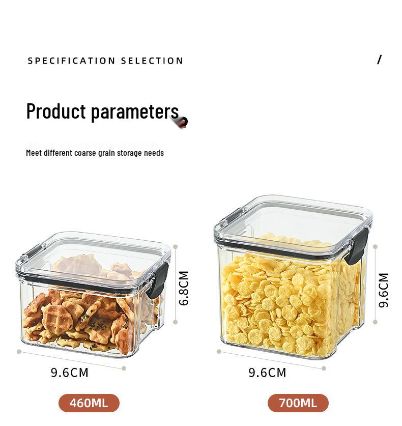 Transparent Airtight Food Grade Storage Jar: Moisture-Proof, Square/Rectangular Kitchen Container for Grains and Chinese Medicine
