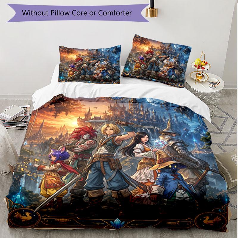 3pcs Duvet Cover Set (1*Duvet Cover + 2*Pillowcase, Without Core), Final Fantasy Print Soft All‑Season Bedding Set, Home Bedroom Decor Gift