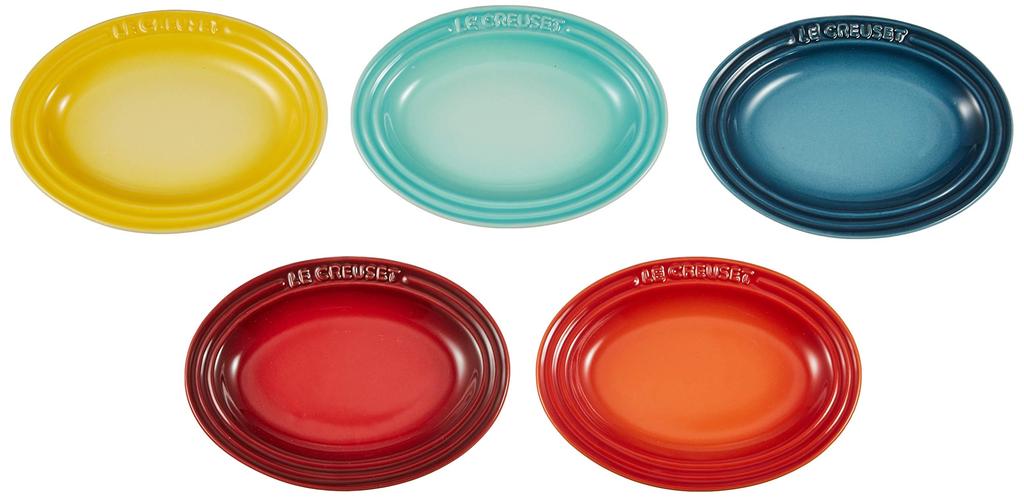 Le Creuset Stoneware Mini Oval Plates, Rainbow, Heat-Resistant, Microwave- and Oven-Safe, Pack of 5 [Official Japanese Product]