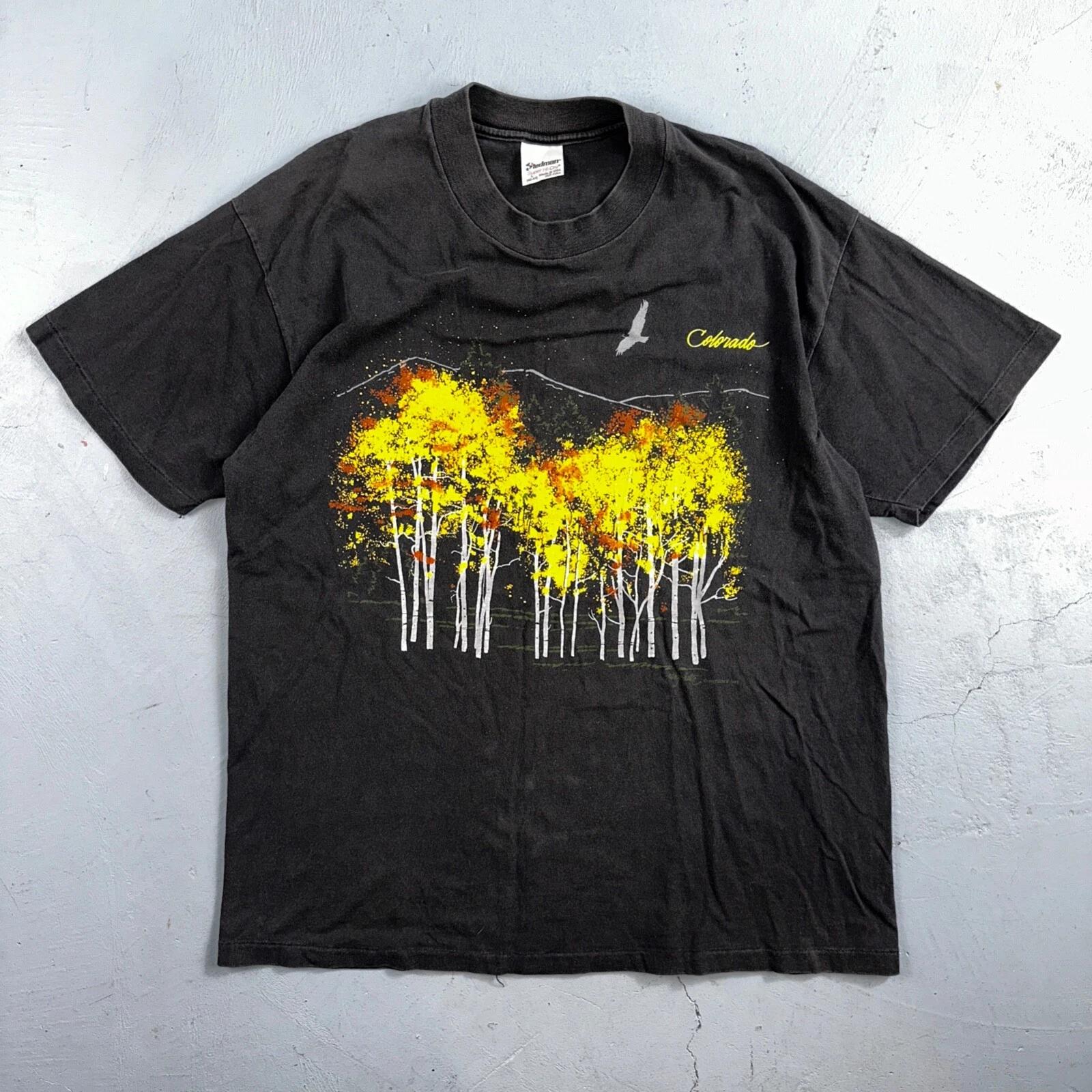 

Colorado Nature Trees Autumn VTG T Shirt 80s Stedman Black Graphic Single Stitch S