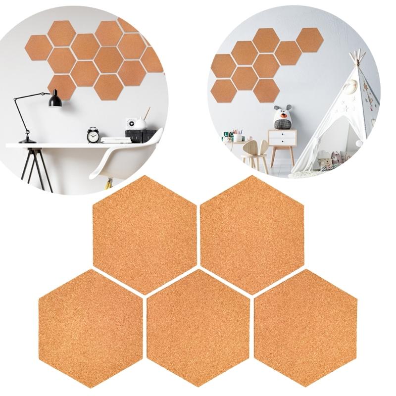 5PCS Cork Notice Board Self Adhesive Hexagon Cork Board for Photo Wall Decorations DIY Office Bulletin Board Corkboard