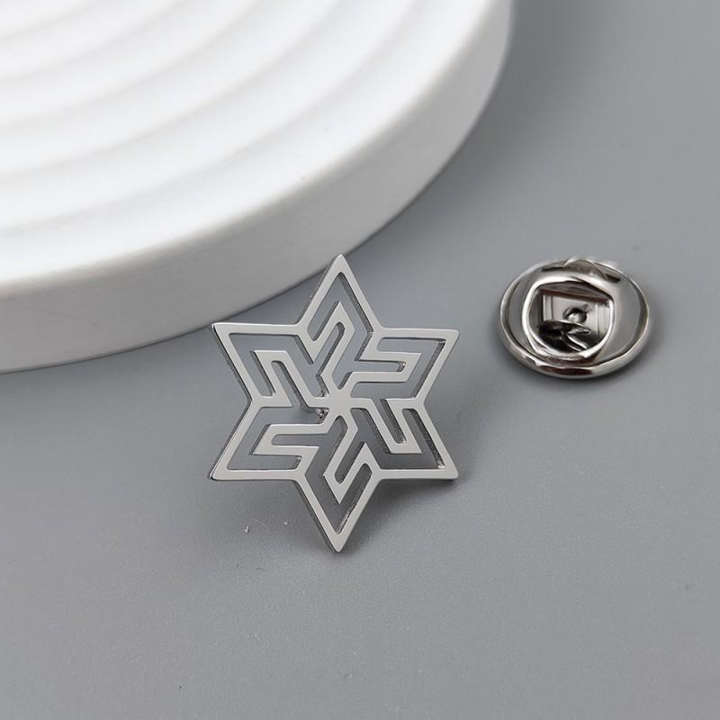 

New Hexagonal Star Cufflink Brooch Artistic Retro Hong Kong Style Five Pointed Hollow Out Elegant Temperament Accessory 14k