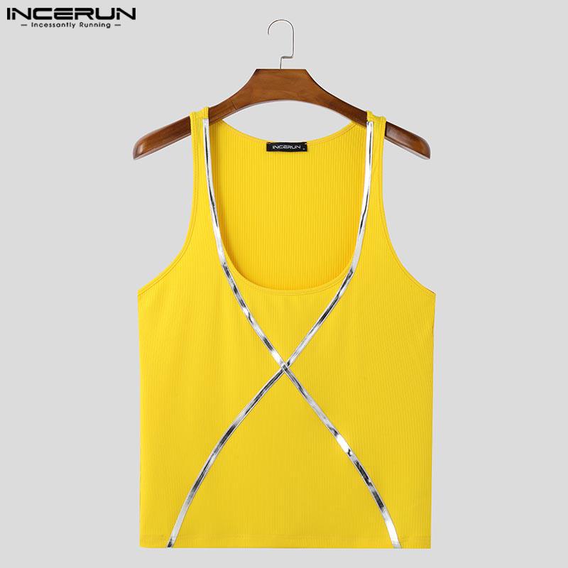INCERUN Men Summer Strap Sleeveless Cross Patchwork Casual Fitted Tank Tops
