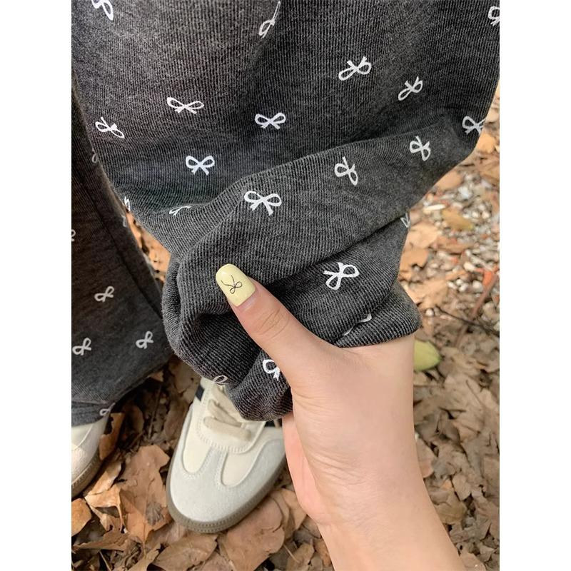 Pantaloni Petite a Vita Alta a Gamba Larga Snellenti per Donna - Dettaglio Fiocco, Stile Primavera & Autunno, Adatti per Altezza 145cm