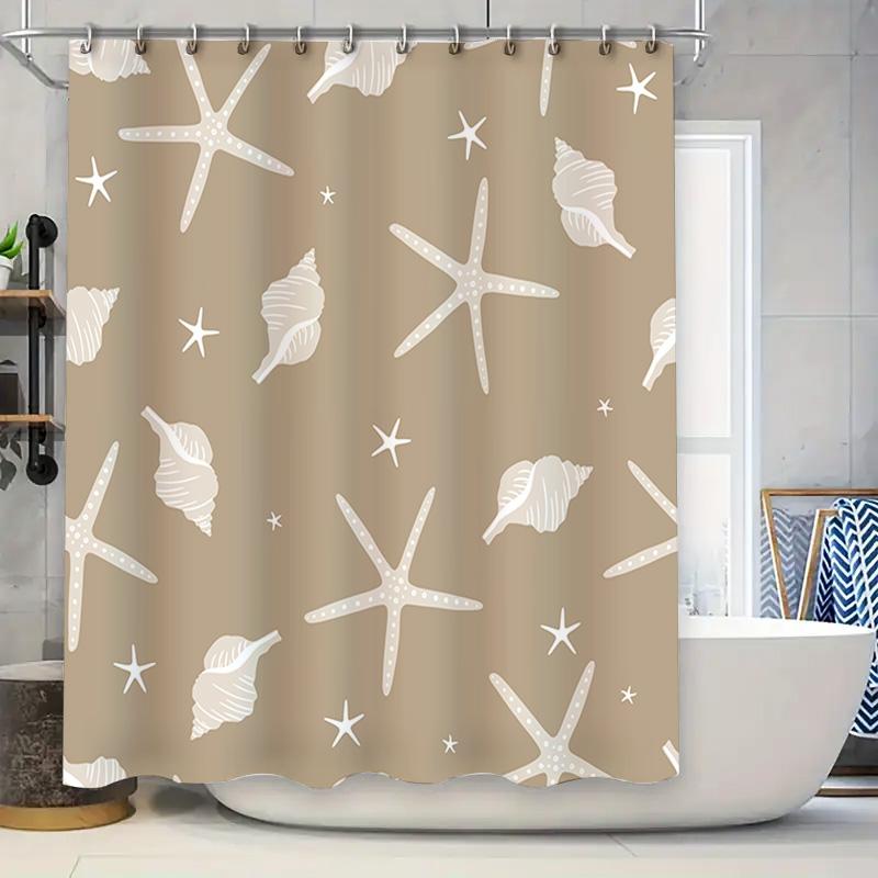

Beach-themed shower curtain with white sea starfish and shells for bathroom decor in brown color (set of 1) item #XXXXX 90x180cm