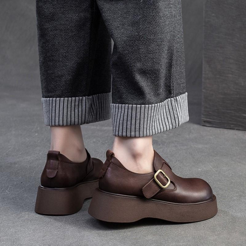 Fashion GKTINOO 2025 Autumn New Retro Round Toe Platform Shoes Versatile Genuine Leather Comfortable Thick Soled Women's Shoes