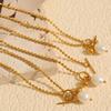 European and American OT buckle pearl pendant necklace female ins design sense titanium steel cold wind collarbone chain