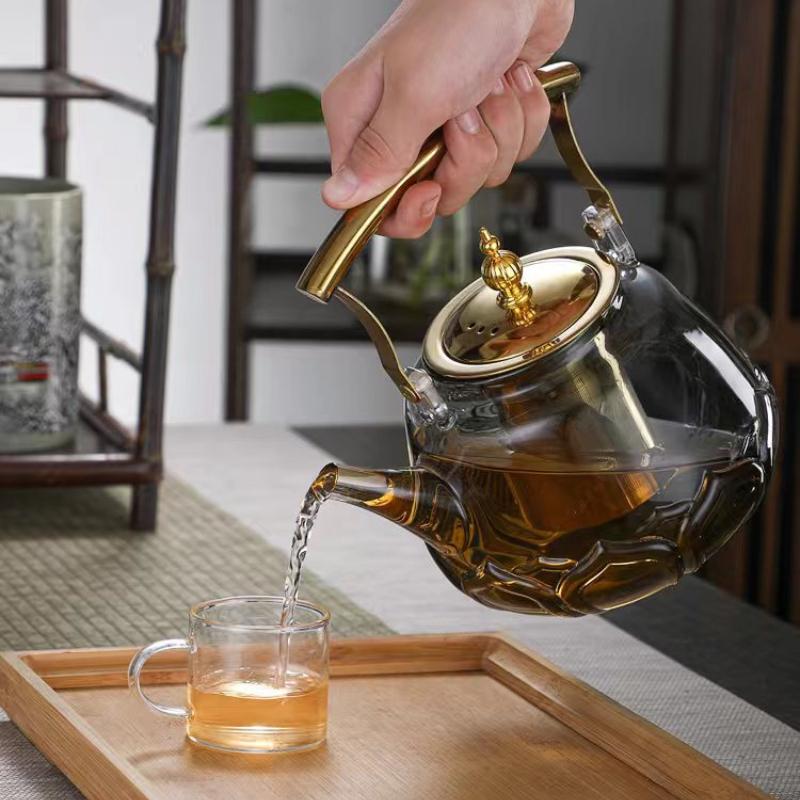 Large Capacity Thickened High Borosilicate Glass Product Boiling Teapot Smoke Grey Tea Brewing and Health Preservation Teapots