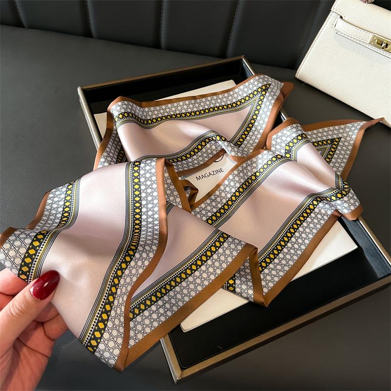 

Korean Version Of Simple Imitation Silk Double-Layer Scarf Decorative Silk Scarf Commuting Spring And Summer Diagonal Scarf Versatile Thin Narrow 147x14cm