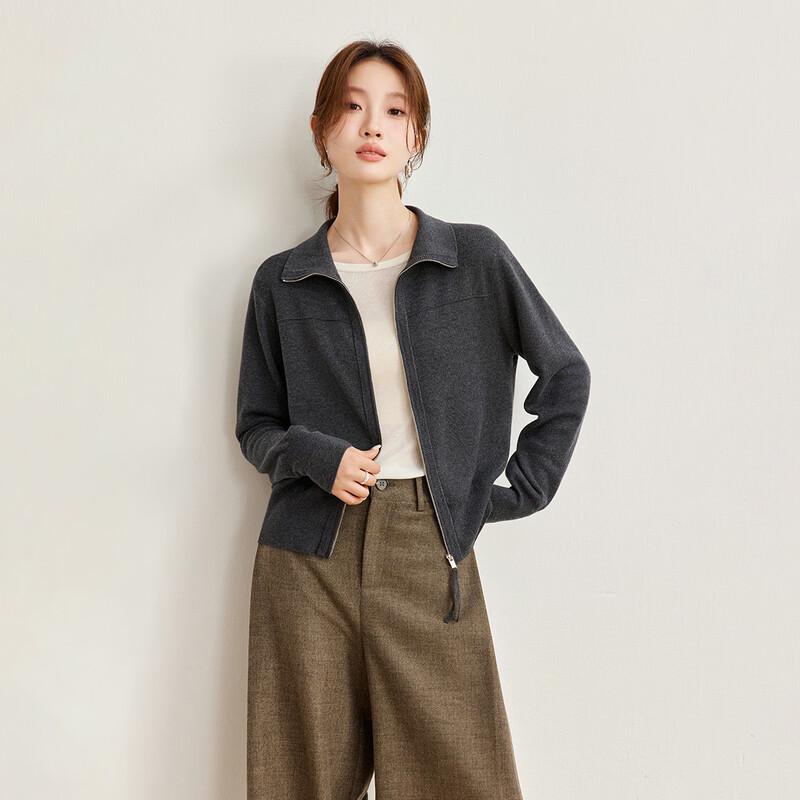 Women's Cashmere Blend Soft Loose Zip-Up Cardigan