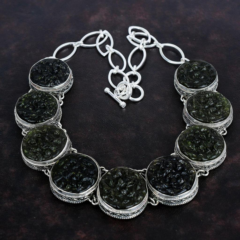 Moldavite Necklace Real Gemstone Jewelry Vintage Necklace 925 Sterling Silver Necklace Adjustable Chain Necklace Handmade Jewelry For Gifts
