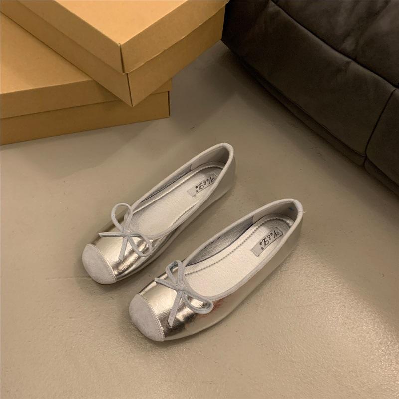 Gentle flat-soled evening shoes French silver new Chinese single shoes women's Doudou shoes new spring and summer soft-soled ballet shoes