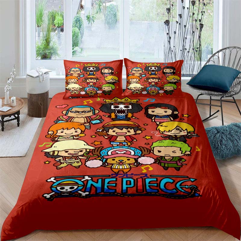 A Set of ONE PIECE Themed Bedding, 3D Digitally Printed, All-season Polyester Duvet Cover and 2 Pillowcases.