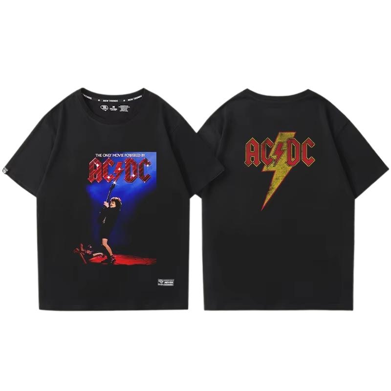 ACDC Bands Shortsleeved  Tshirts for Both Men and Women Retro Printed Metal Rock Trendy Ins Shortsleeved