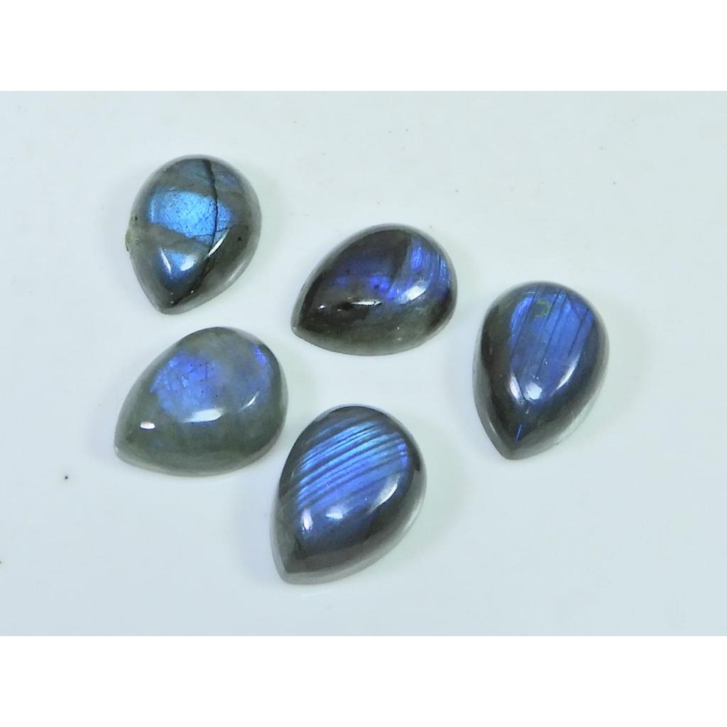 12X16MM Natural Labradorite Blue Fire Pear Cabochon Loose Gemstone 5Pcs Lot C-1100