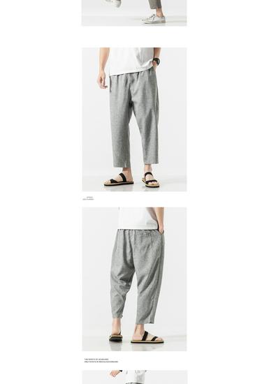2025 Summer Men's Plus Size Cotton Linen Cropped Trousers - Chinese Style, Japanese Loose Fit, Casual Straight Pants