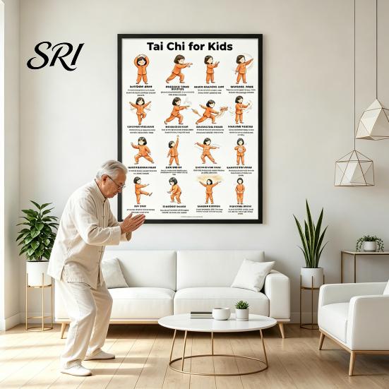 Tai Chi Chair Exercise Poster Workout Unframed Routine Clear Visual Instructions Low Impact Guide Seated Chart for Seniors Beginners Gentle