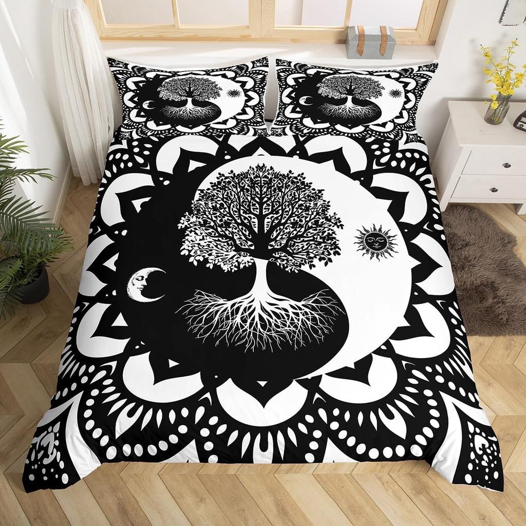 Psychedelic Floral Duvet Cover Microfiber Exotic Lotus Feather Bedding Set Bohemian Mandala Comforter Cover Twin For Girls Teen