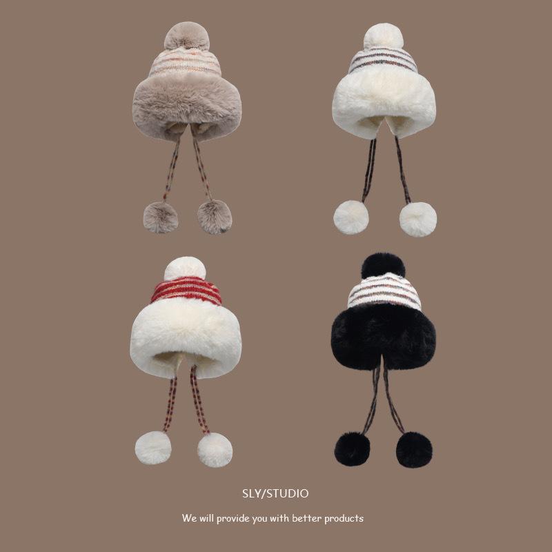 Women's Wool Hat In Autumn and Winter Cute Wool Ball Ear Protection New Plush Warm Lei Feng Hat Ball Lace Knitted Hat