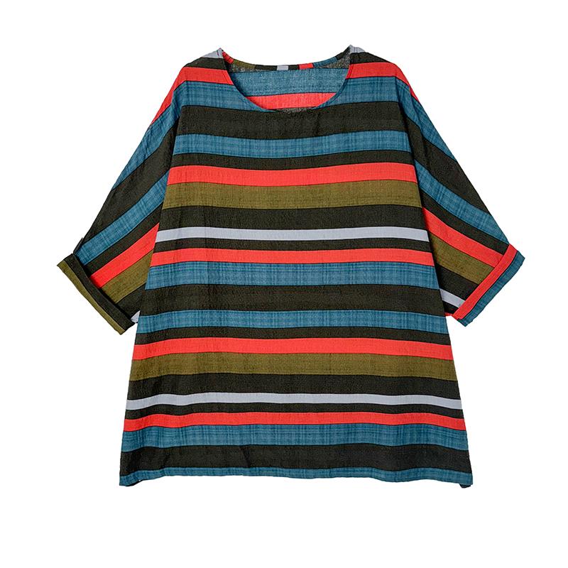 

Хлопковая винтажная полоска с коротким рукавом, повседневная свободная длинная футболка больших размеров, женская летняя футболка