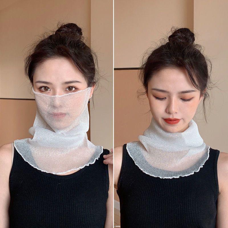

1 Piece Sun Protection Hanging Ear Summer Scarf Mesh Headband Fashion Face Cover Masks Women Silk Bib Neck Cover A5
