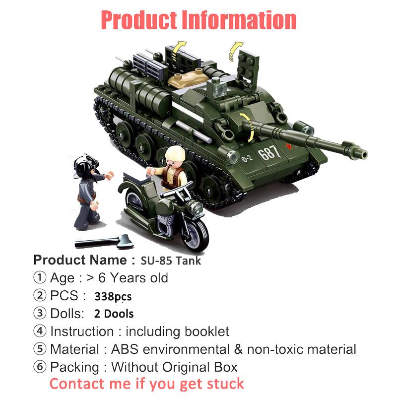 World War II Military SU-85 Tank Destroyer Bricks WWII Army Soldiers Weapons Building Blocks Classic Construction Toys For Kids