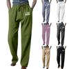 Men's Loose Casual Cotton Linen Trousers Elastic Tie Printed Straight Pants