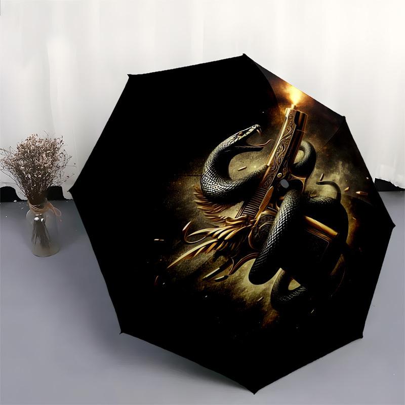 1pc Golden Serpent Gun Artwork Umbrella with Plastic Handle, Suitable for All Seasons Outdoor PT414