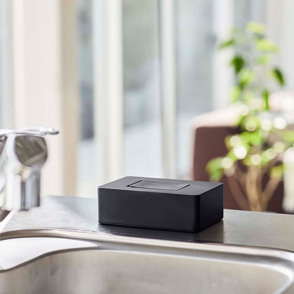 Yamazaki Wet Wipe Holder, Black, Approx. W17 X D11.5 X H5.6cm, Tower, Easy One-Hand Open Silicone Lid, 5703