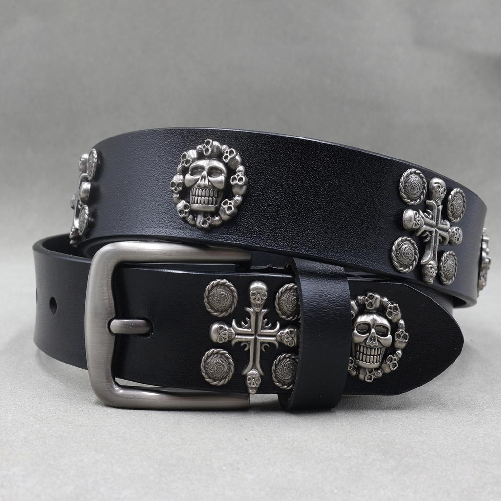 Metal Rivet Belt Luxury Designers Men Rivet Punk Belt Cow Genuine Leather Cintos Masculinos Male Women Rock Hip Hop Strap Waist
