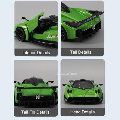 1:32 Scale Huayra R GT3-RS Sports Car Model Toy Sound Light Pull Back Doors Opened Racing Cars Models Hobby Ornaments Gifts