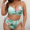 Bikini a vita alta smerlato taglie forti per donna, costume da bagno floreale sexy con scollo a V, due pezzi, costume da bagno da spiaggia