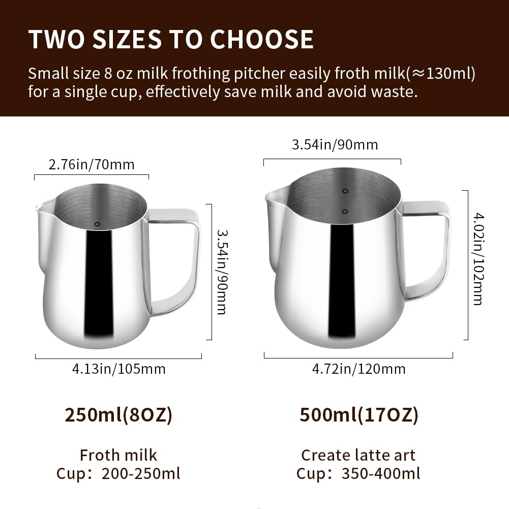 Watchget Milk Pitcher, Milk Jug, Latte Art Pitcher, Milk Frother Jug, Milk Frothing Pitcher with Graduated Marks, Stainless Steel, 500ml (16oz)