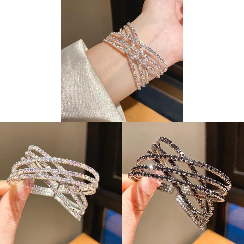 Geometric Diamondstudded Square Bangle With Crossed Openings For Fashion Women